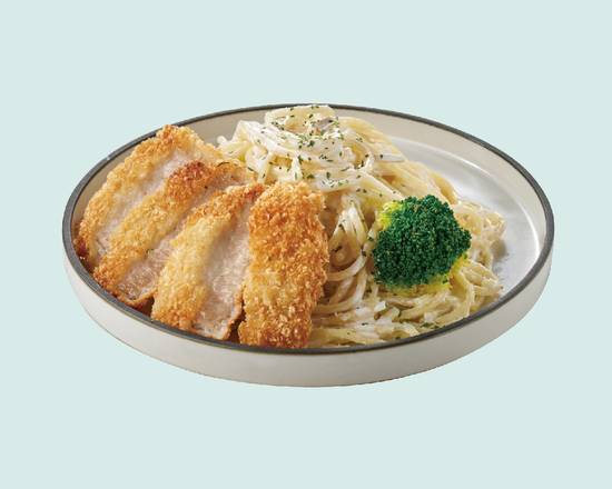 白醬日式豬排義大利麵 Japanese Pork Chop Pasta with Cream Sauce