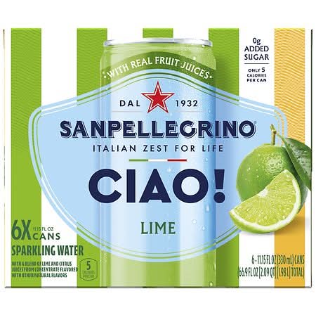 San Pellegrino Ciao Sparkling Water, Lime (6 x 11.15 fl oz)