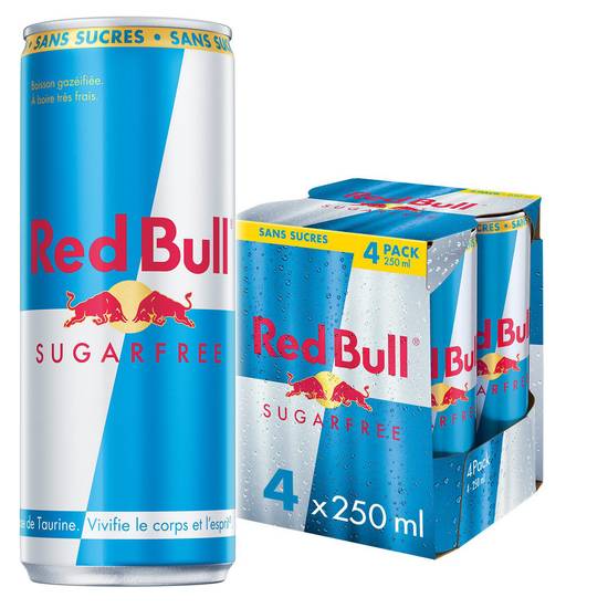 Red Bull - Boisson gazéifiée sans sucres (4 pièces, 250 ml)