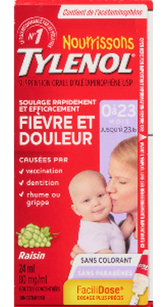 Tylenol Infants Medicine Fever & Pain Drops, Grape, 0-23 Months (24 ml)