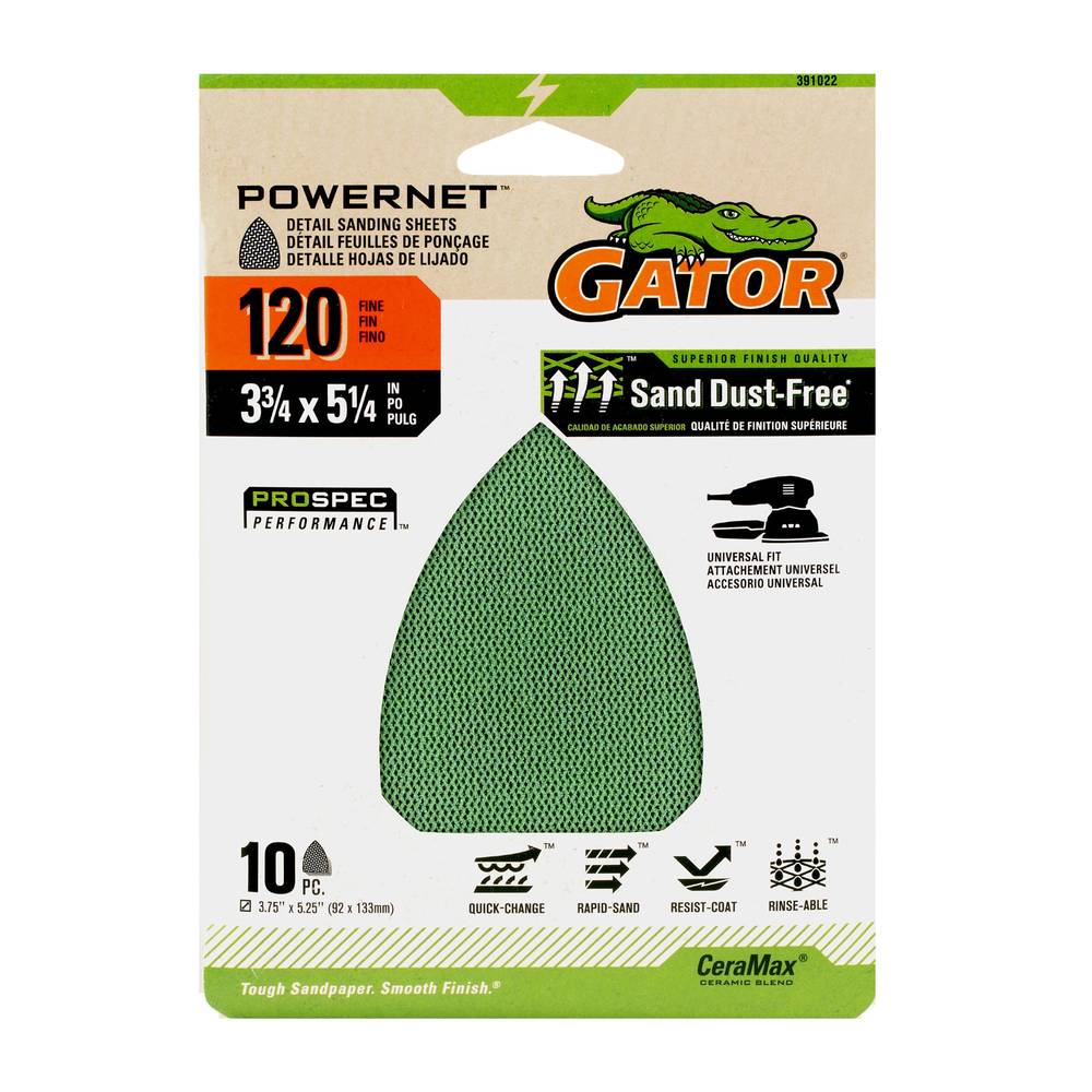 Gator PowerNet 10-Piece Ceramic Alumina 120-Grit Detail Sandpaper | 391022