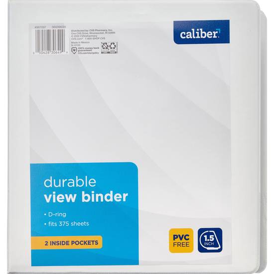 Caliber Durable View 1.5in Binder, White