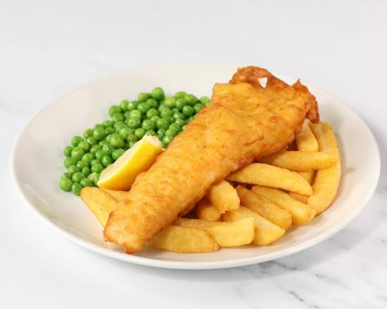 Battered Haddock & Peas