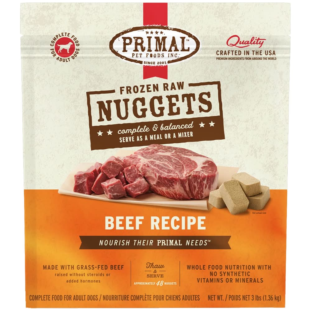 Primal Frozen Raw Nuggets Beef Recipe Adult Dog Food (3 lb)