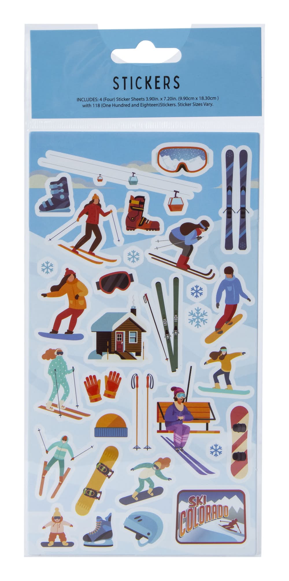 Winter Stickers, 4 Sheets Ski