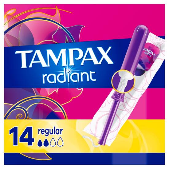 Tampax Radiant Tampons Regular Absorbency, Unscented, 14 Count