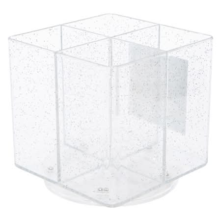 4-Compartment Glitter Beauty Spinner 4.5in x 4.6in Silver