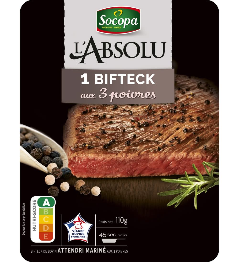 Socopa - L'absolu steak de bœuf mariné et attendri, 3 poivres (110g)