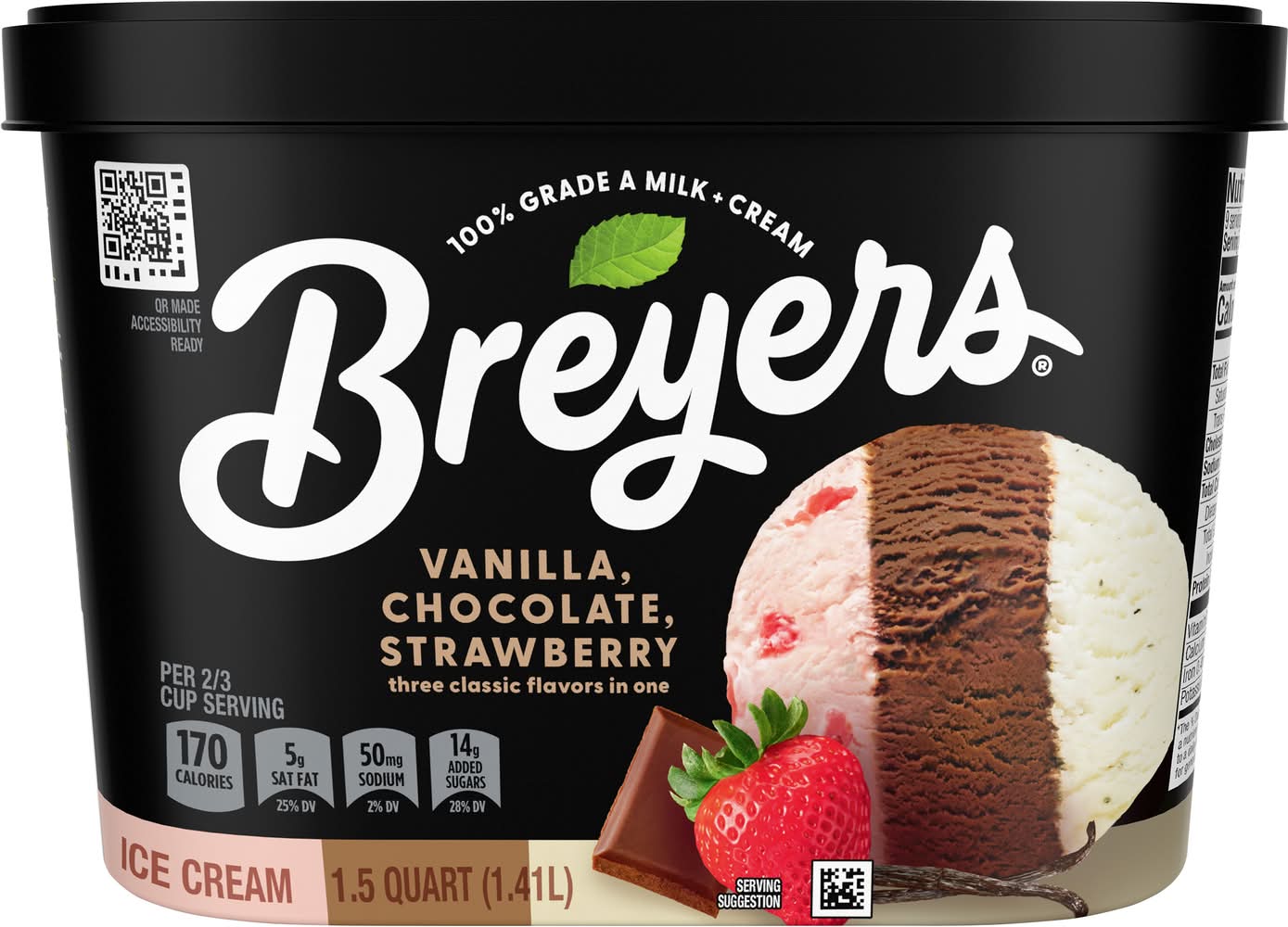 Breyers Gluten Free Ice Cream, Vanilla Chocolate Strawberry (1.5 qt)