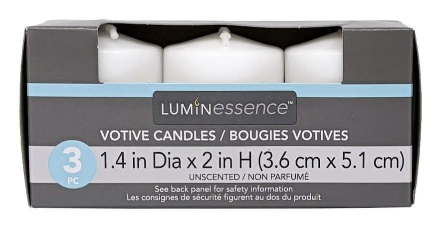 Luminescence Unscented Votive Candles, 2x1.4 in, White (3 ct)