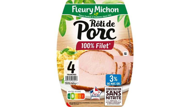 Fleury Michon Roti de porc supérieur. Sans conservateurs ajoutés. Le paquet de 4 tranches, 160g