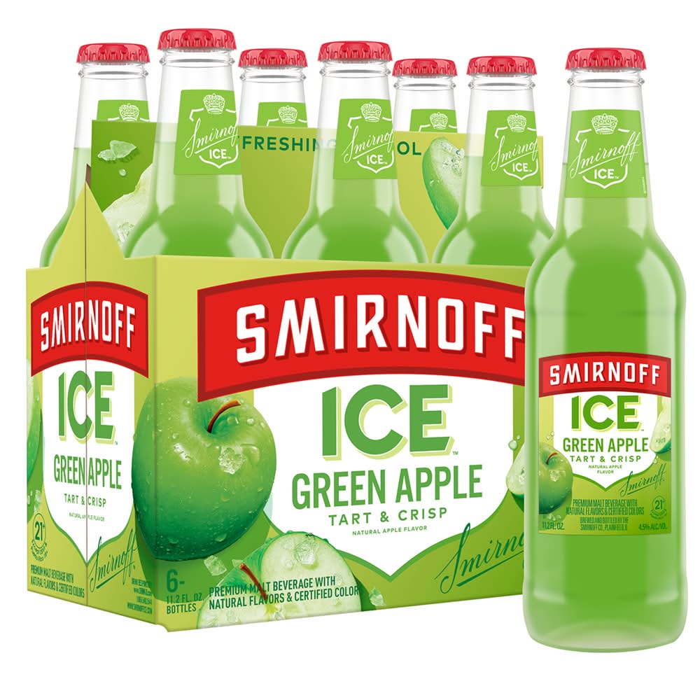 Smirnoff Tart & Crisp Premium Malt Drink, Green Apple (6 x 11.2 fl oz)