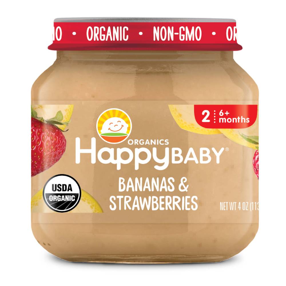 Happy Baby Clearly Crafted Organic 6+ Months Stage 2 Baby Food, Bananas-Strawberry (4 oz)