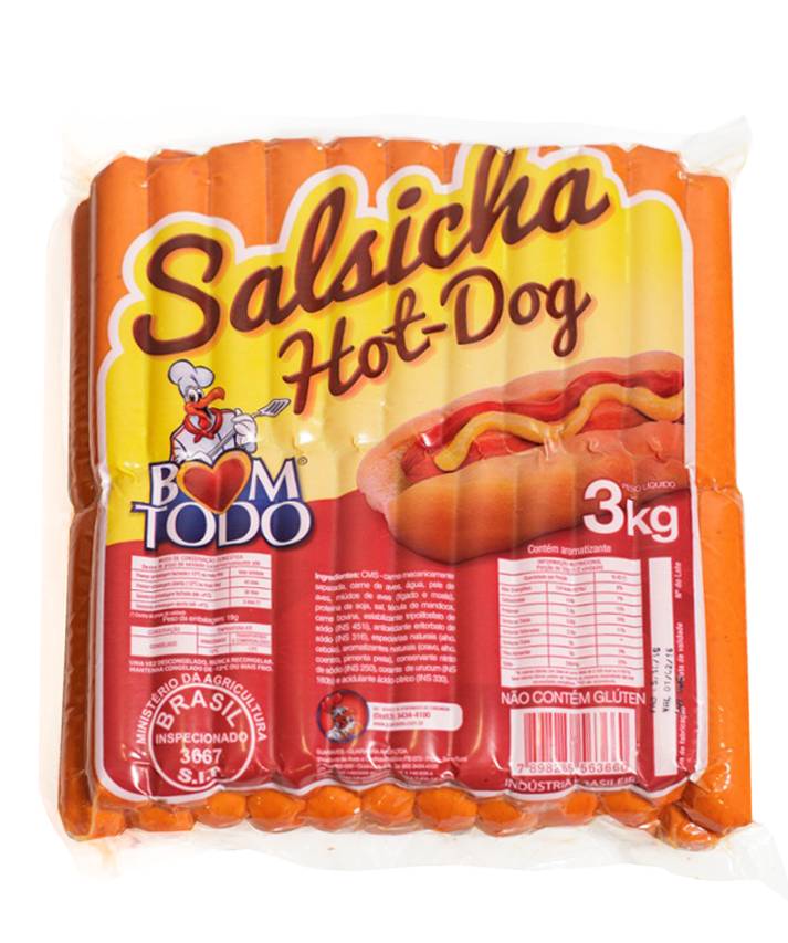 Bom todo salsicha hot dog congelada (3kg)