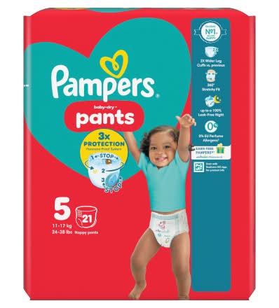 Pampers 5, Baby-Dry Nappy Pants (21 pack)