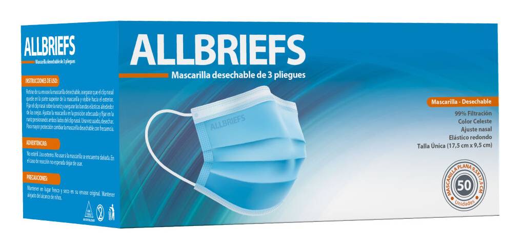 Allbriefs Mascarillas 3 Pliegues 50 Unidades