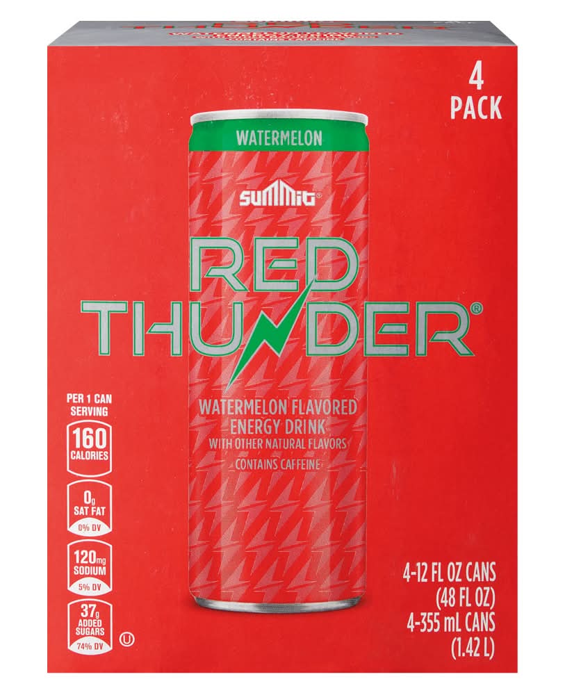 Summit Red Thunder Energy Drink, Watermelon (4 x 12 fl oz)
