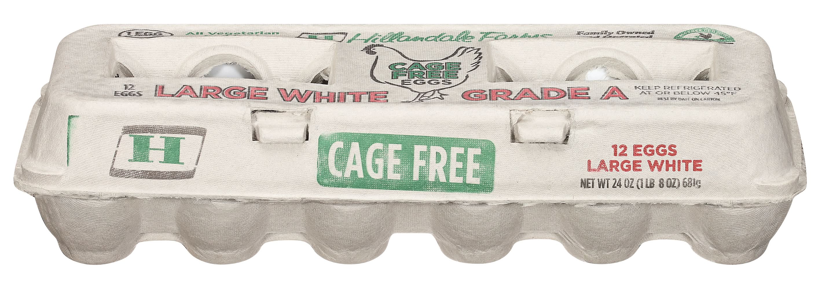 Hillandale Farms Cage Free Large Eggs, White (1 lbs, 12 ct)