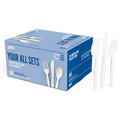 Perk All Sets Plastic Cutlery Forks, White (300 ct)