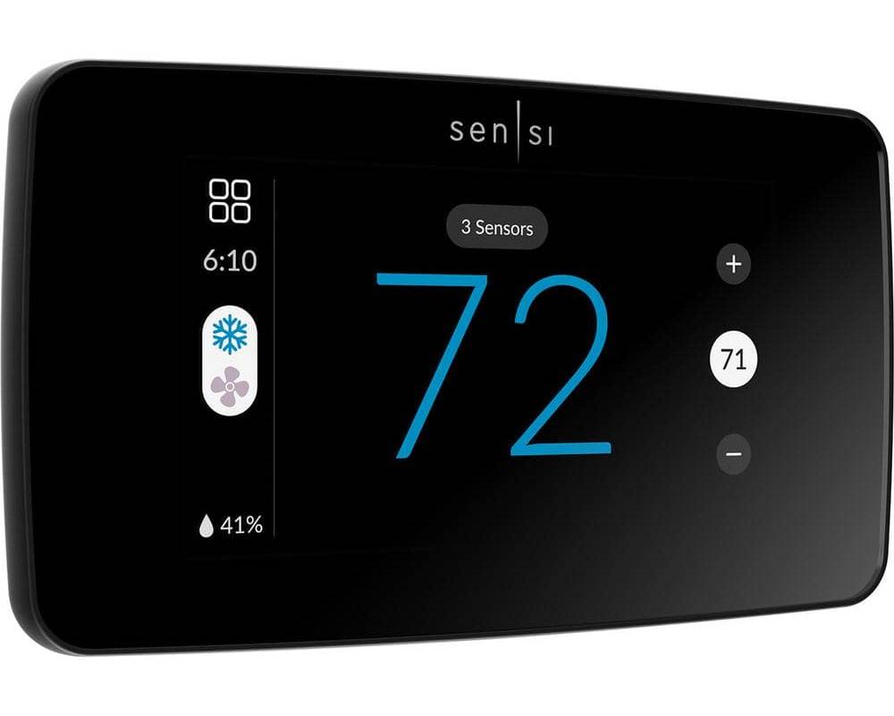 Emerson Sensi Touch 2 Wi-Fi 7-Day Programmable Thermostat, Touchscreen Color Display, Data Privacy, C-Wire Required-Black