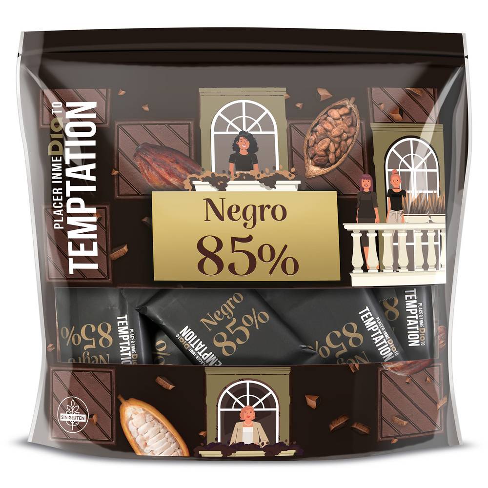 Chocolate Negro 85% Cacao En Porciones Temptation De Dia Bolso 176 G