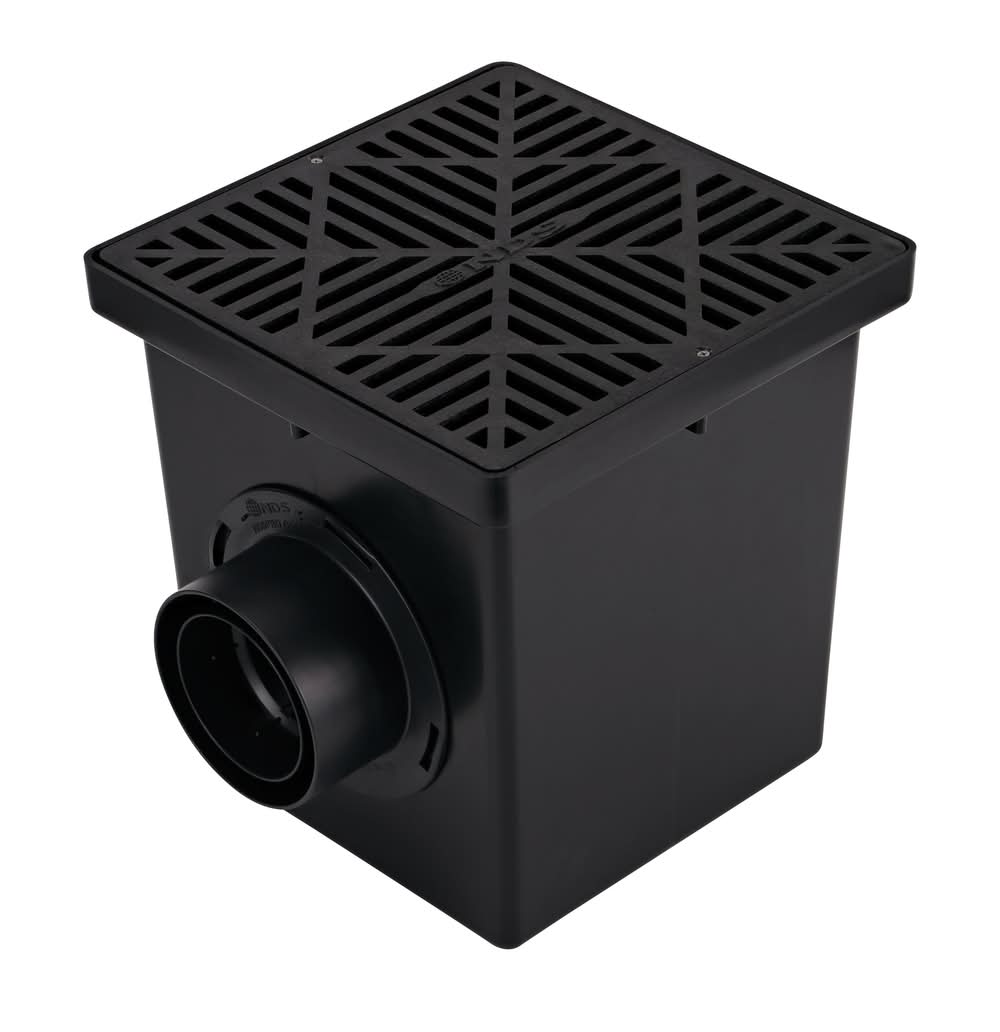NDS 12 in. x 12 in. Drainage Catch Basin Kit, 2 Openings, Black Grate