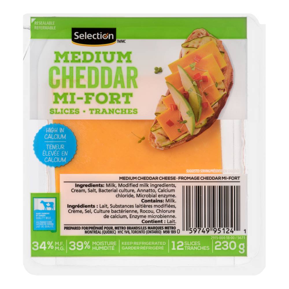 Selection Medium Cheddar Cheese Slices (230 g)