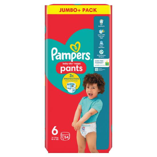 Pampers Size 6, Jumbo Pack, Pants Baby-Dry Nappy Nappies (54 pack)