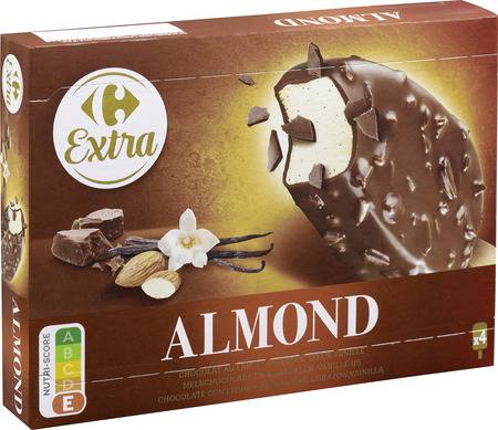 Glaces chocolat au lait amandes CARREFOUR EXTRA - la boite de 4 - 314g