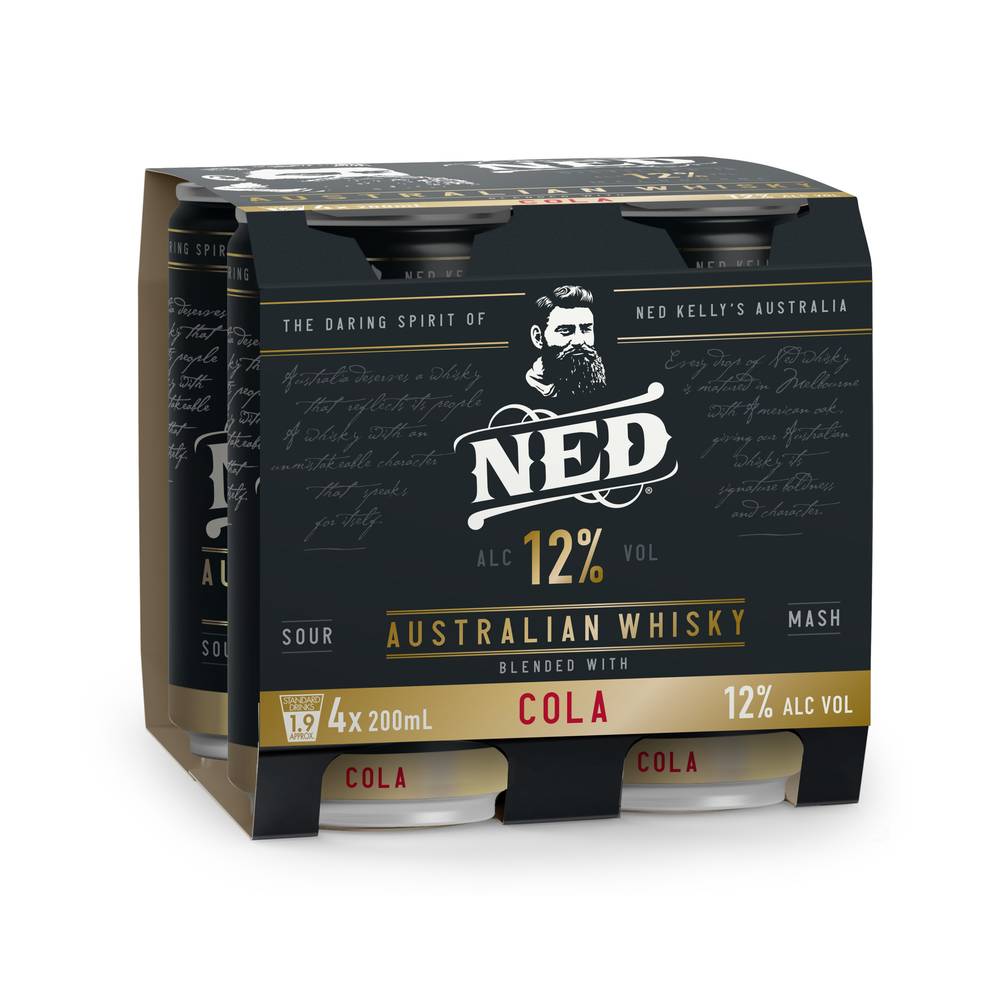 Ned Australian Whisky & Cola 12% Can 200mL X 4 pack