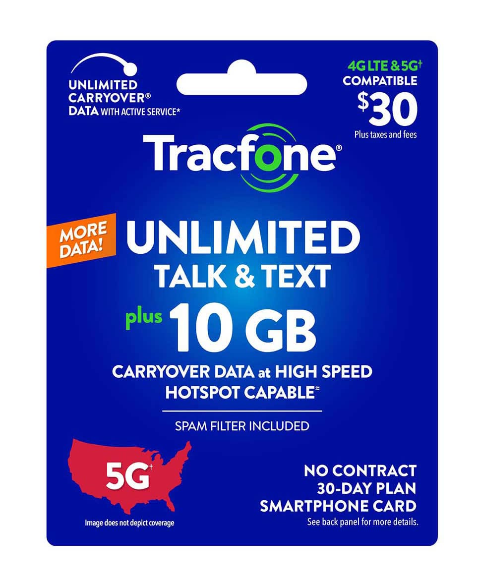Tracfone Unlimited Talk & Text Smartphone Card 10 Gb