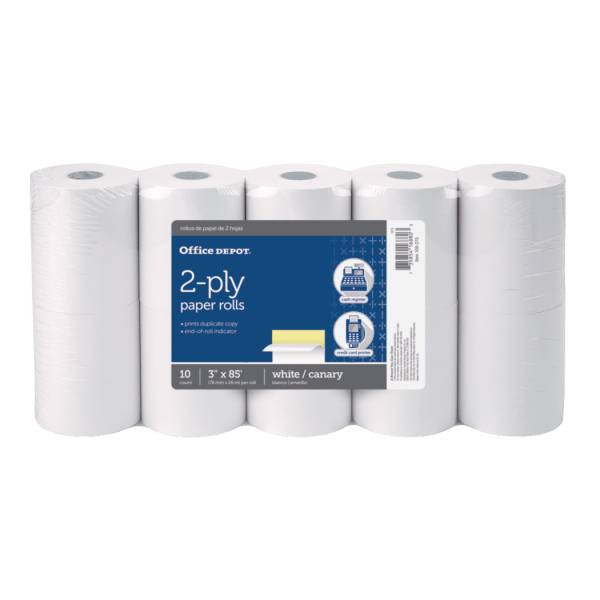Office Depot 2-ply Paper Rolls, 3" X 85', Canary/White (10 ct)
