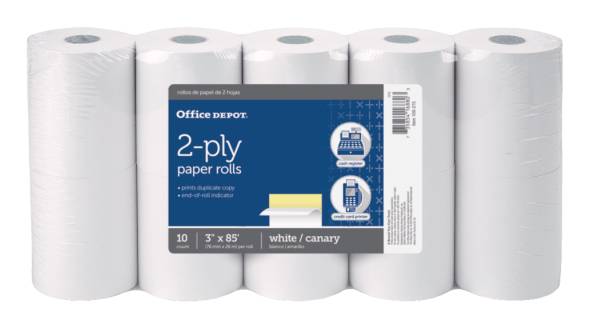 Office Depot 2 Ply Paper Rolls, 3" X 85', Canary-White (10 ct)