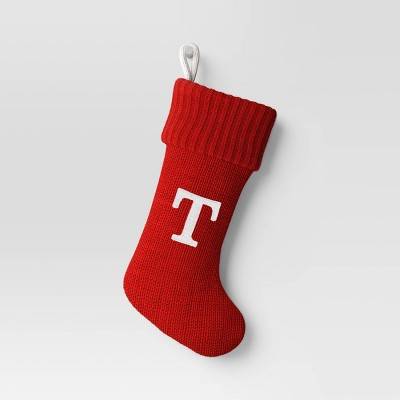 Wondershop Knit Monogram Christmas Stocking With Hanging Loop, 20 In, Festive Red