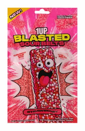 1UP Blasted Sour Belts™ Flavored Candy 3.5oz Strawberry