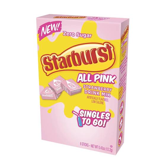 Starburst Zero Sugar All Pink Drink Mix, Strawberry, 6 CT