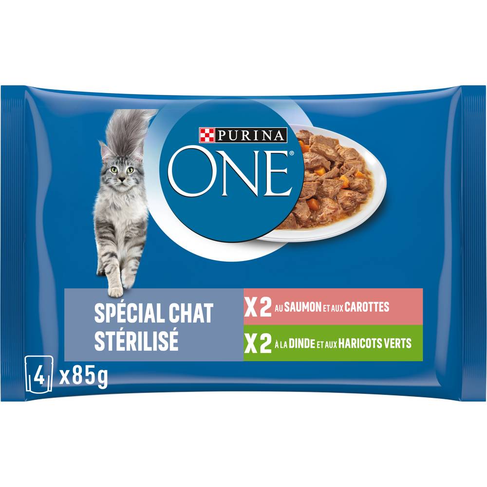 Purina One - Pâtée pour chat stérilisé (saumon - carottes - dinde - haricots verts)