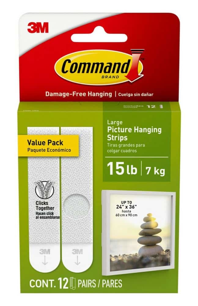 Command 15 Lb. Large Picture Hanging Strips, White, Damage Free Hanging, 12 Pairs