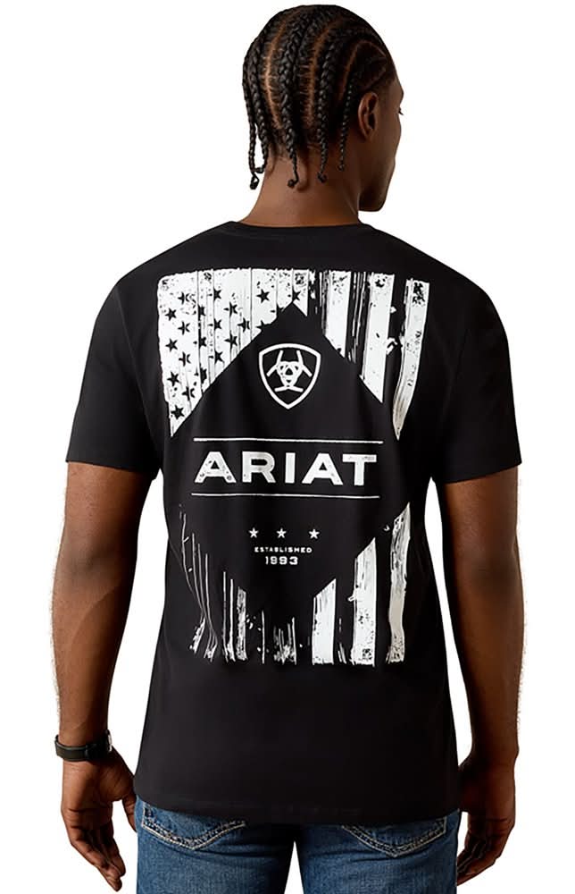 Ariat Men's Ariat Wooden Diamond Flag Classic Fit T-Shirt, Black, XX Large
