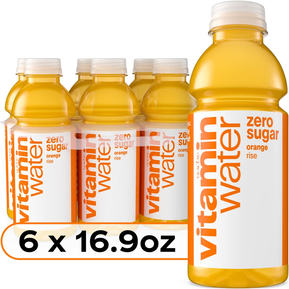 Vitaminwater Zero Sugar Rise Flavored Mineral Water, Orange (6 x 16.9 fl oz)