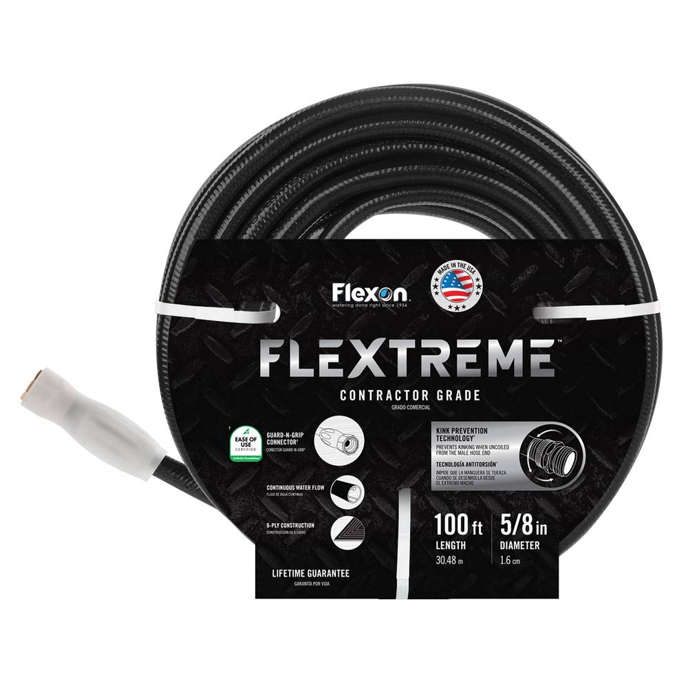 Flexon Flextreme Contractor Grade Hose With Guard & Grip, 5/8 in. x 100 ft, Black