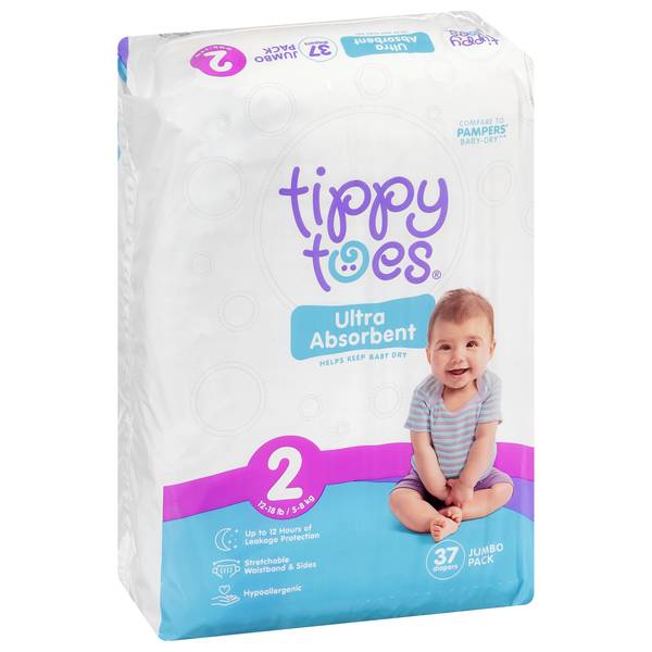 Tippy Toes Diapers Jumbo Pack Size 2 12-18 Lbs