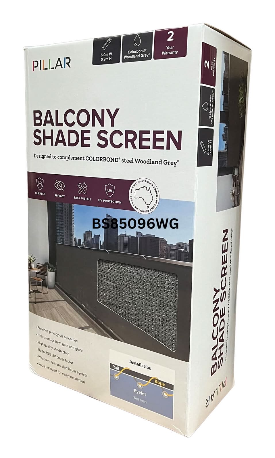Pillar Products 0.9 x 6m Woodland Grey 85% Balcony Screen