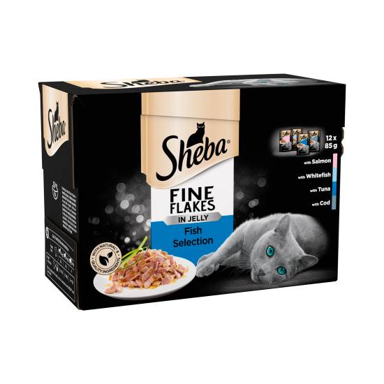 Sheba Fine Flakes Cat Food Pouches Fish in Jelly 12 X 85g