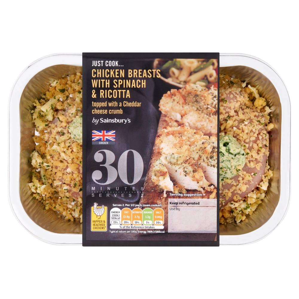 Sainsbury's Just Cook British Chicken Breasts With Spinach & Ricotta 360g (Serves 2)