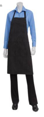 Chef Works - Bib Apron, 34-1/4"L x 27"W, patch pocket, black with white pinstripe (1 Unit per Case)