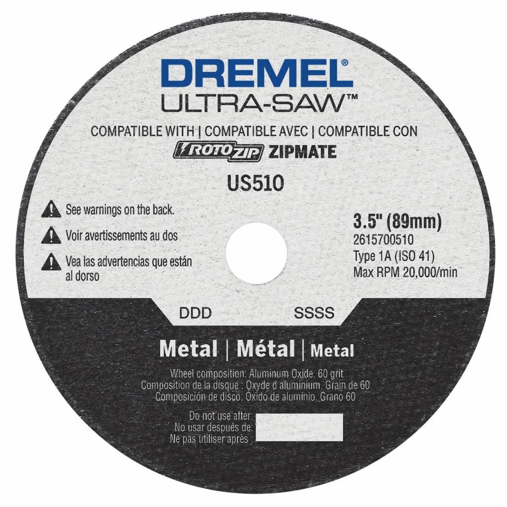 Dremel Ultra-Saw 3-1/2 In. D X 1/2 In. X 0.049 In. Thick Aluminum Oxide Metal Cutting Wheel 1 Pc