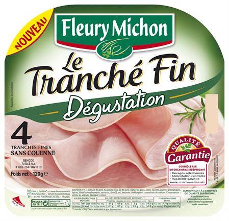 Jambon Le Tranché fin dégustation conservation sans nitrite FLEURY MICHON - la barquette de 4 tranches - 120 g