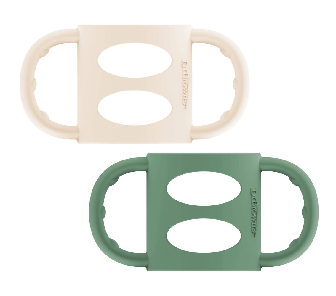 Dr. Brown's Milestones Narrow Baby Bottle Silicone Handles, 4+ Months, Green-Beige (2 ct)