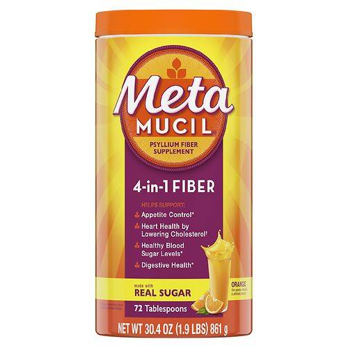 Metamucil Multi-Health Psyllium Fiber Supplement, Orange Powder with Real Sugar Orange - 30.4 oz